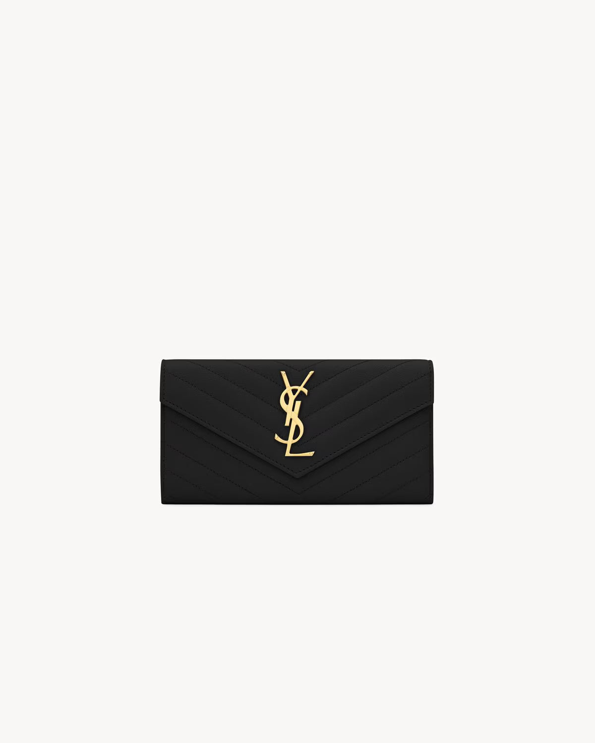 YSL CASSANDRE MATELASSÉ LARGE FLAP WALLET IN GRAIN DE POUNDRE LEATHER