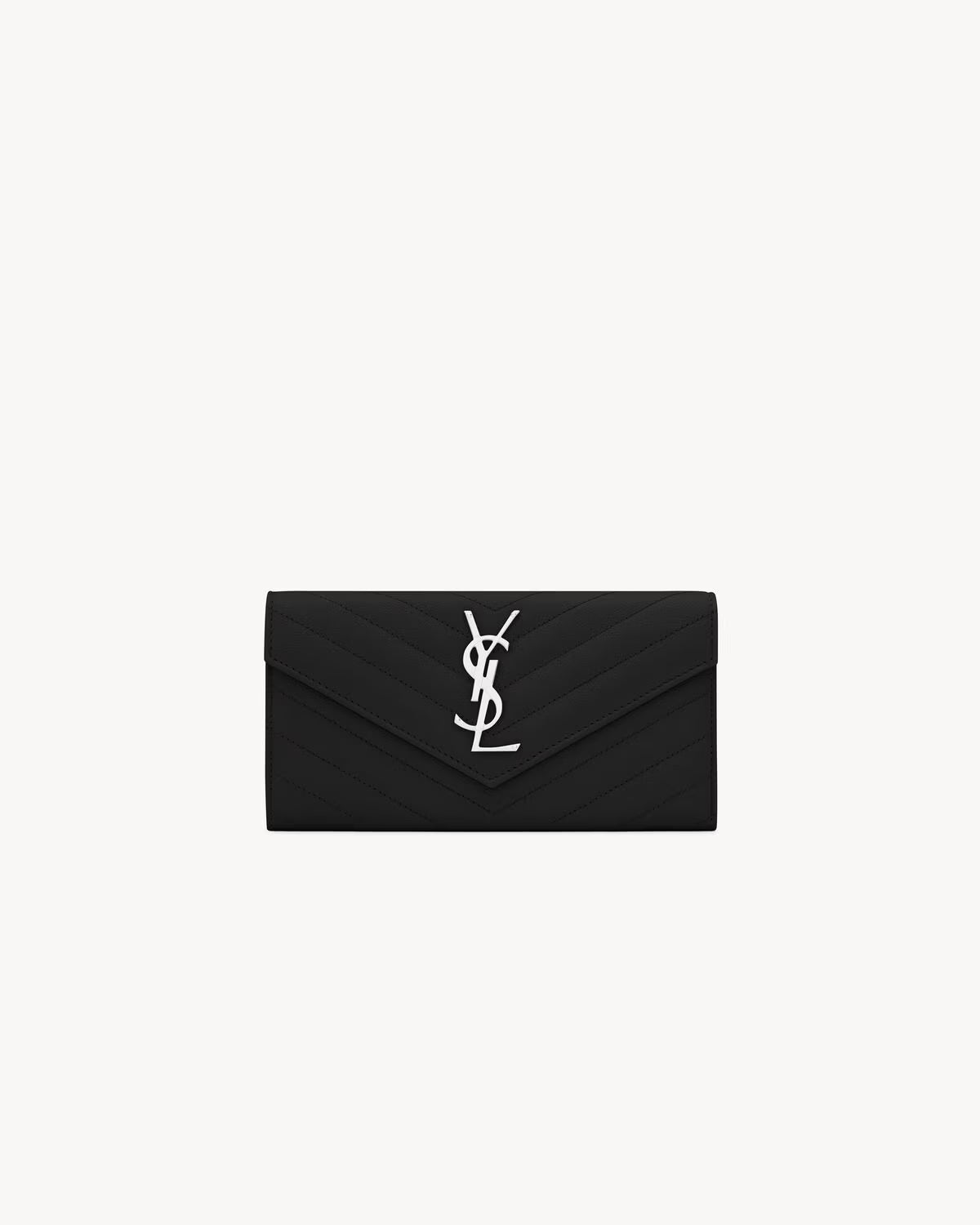 YSL CASSANDRE MATELASSÉ LARGE FLAP WALLET IN GRAIN DE POUNDRE LEATHER