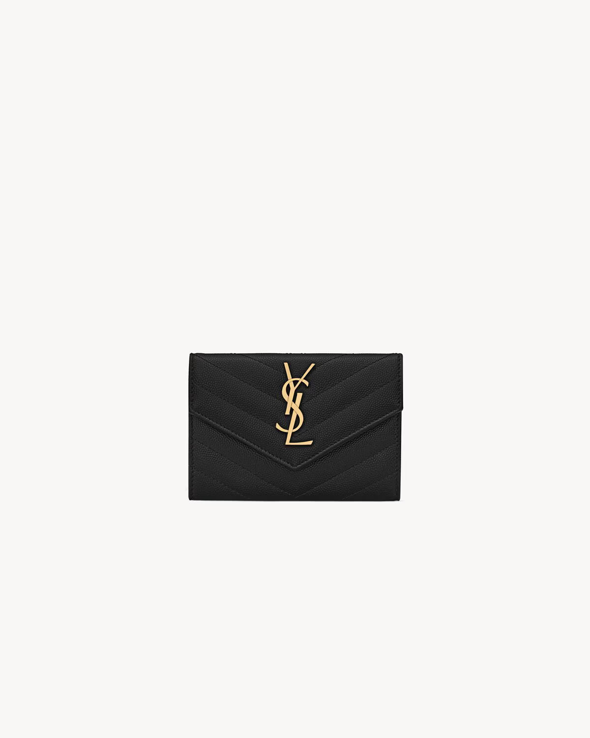 YSL CASSANDRE MATELASSÉ SMALL ENVELOPE WALLET IN GRAIN DE POUNDRE LEATHER