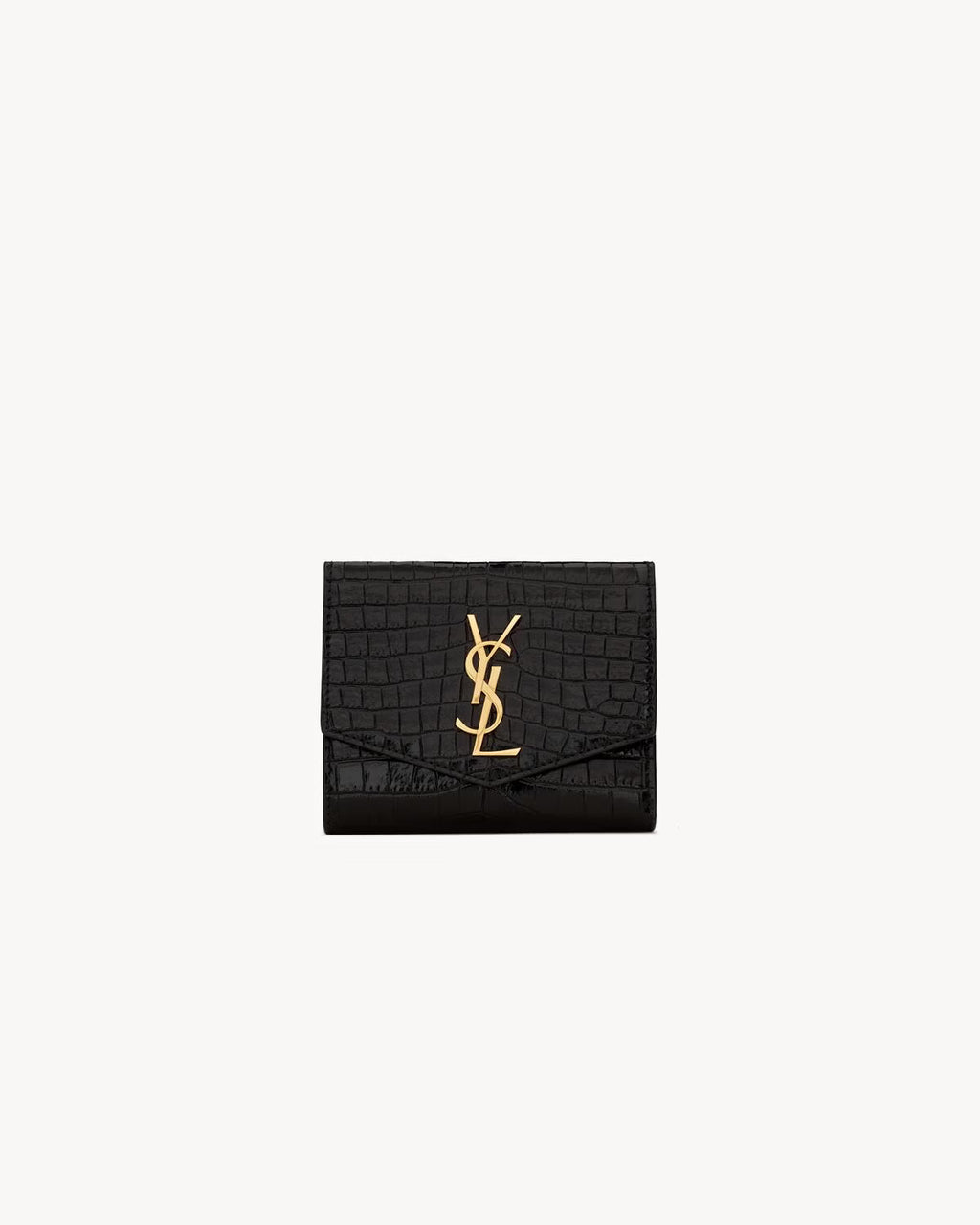 YSL UPTOWN COMPACT WALLET IN CROCODILE-EMBOSSED SHINY LEATHER