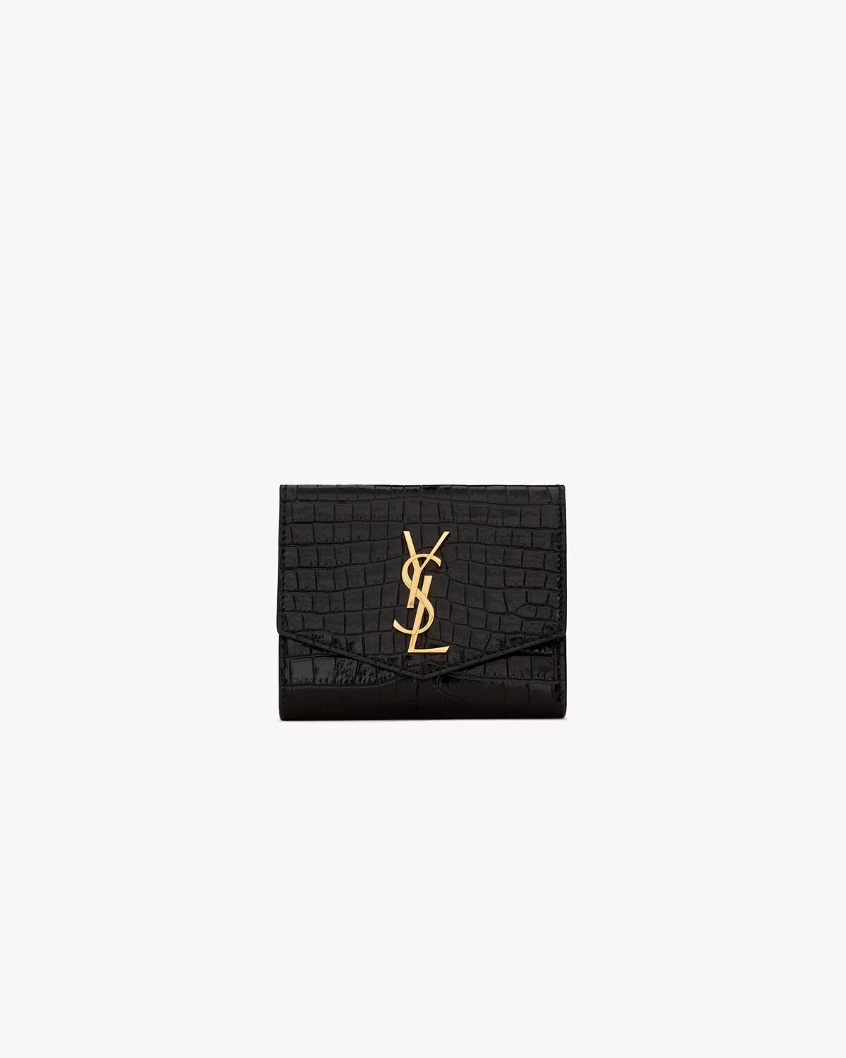 YSL UPTOWN COMPACT WALLET IN CROCODILE-EMBOSSED SHINY LEATHER
