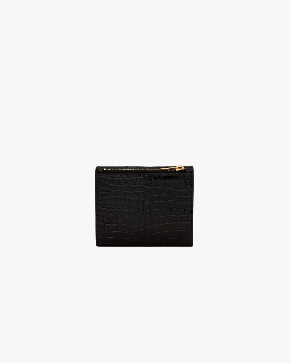 YSL UPTOWN COMPACT WALLET IN CROCODILE-EMBOSSED SHINY LEATHER